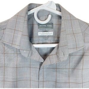 Michael Kors Mens shirt Airsoft Stretch Sz 16 32/33 Blue Plaid Dress Shirt
